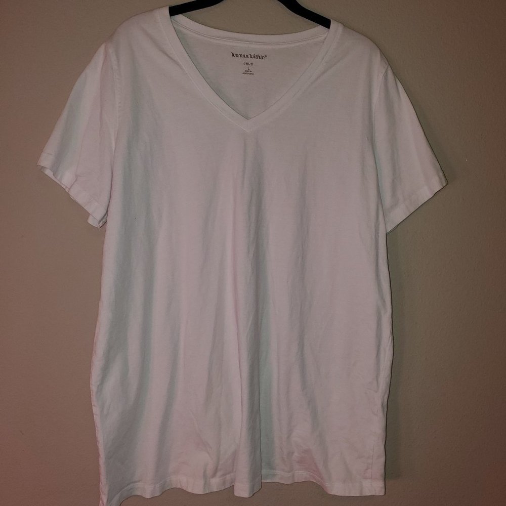 White, Lightweight Woman Within V-Neck T-Shirt